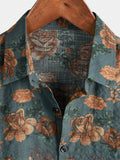 Men's Vintage Floral Print Button Up Holiday Short Sleeve Shirt