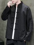Men's Simple Chinese Style Cotton Blend Stand Collar Tang Suit Jacket