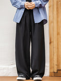 Men Japanese Style Drawstring Pleated Drape Loose Fit Pants