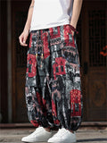 Men's Tribal Print Wide Leg Cropped Baggy Harem Pants