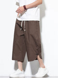 Men Summer Drawstring Wide Leg Cropped Harem Pants