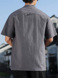 Men's Simple Short Sleeve Ramine Blend Mandarin Collar Casual Shirts