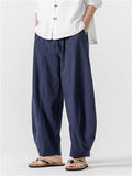 Men's Simple Chinese Style Solid Color Cotton Wide Leg Straight Pants