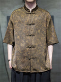 Men's Summer Cool Chinese Style Stand Collar Marble Print Half Sleeve Shirts