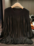 Women's Loose Fit Elegant Chic Crew Neck Ruffle Blouse
