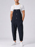 Mens Japanese Style Multi Pocket Cargo Bib Overalls Relaxed Jumpsuit