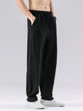 Mens Summer Linen Blend  Drawstring Breathable Beach Harem Joggers Pants