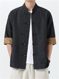 Chinese Style Men's Texture Stand Collar Half Sleeve Shirts