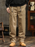 Men Vintage Cotton Drawstring Loose Fit Straight Leg Cargo Pants