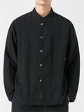 Oriental Style Men's Casual Button Stand Collar Long Sleeve Shirt