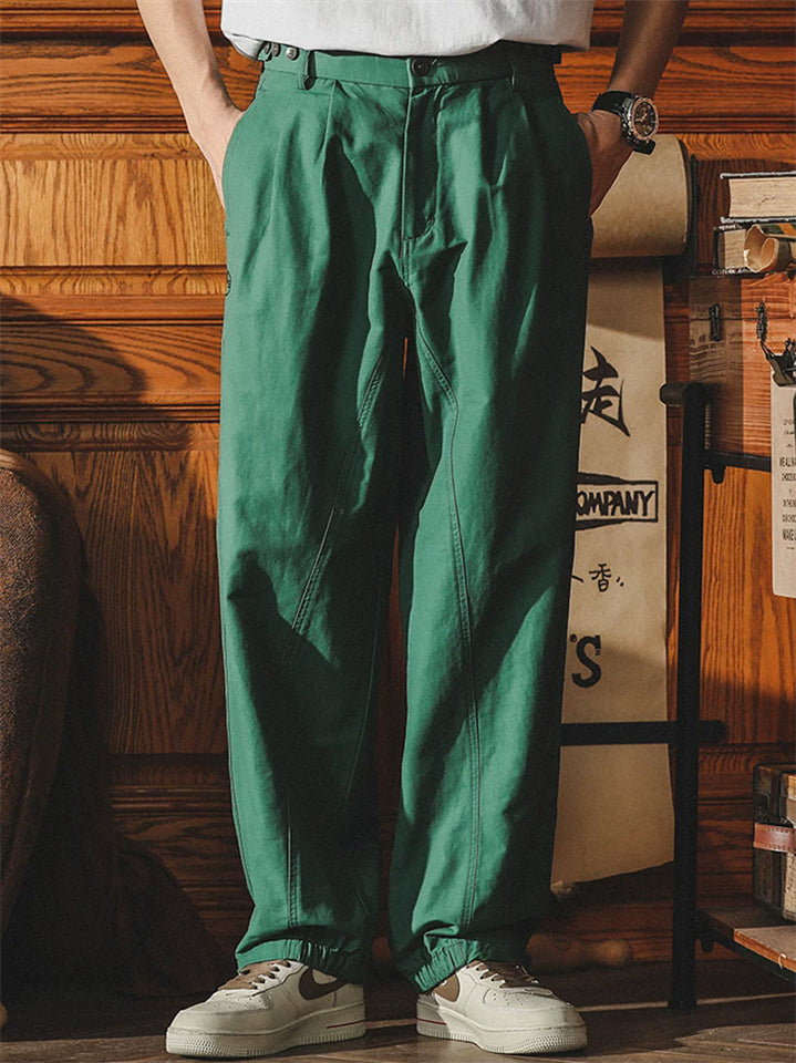 Men Japanese Style Cargo Pants Baggy Wide Leg Pleated Casual Trousers