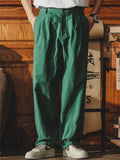 Men Japanese Style Cargo Pants Baggy Wide Leg Pleated Casual Trousers