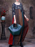 Women's Summer Printed Patchwork Half Sleeve Big Hem Maxi Dress