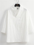 Men's 2Pcs Summer Casual Comfy V Neck Lapel 3/4 Sleeve Solid Color Outfits