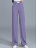 Women's Butterfly Embroidery Comfy High Waisted Wide Leg Ice Silk Pants