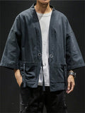 Men Japanese Style Linen Blend Open Front Cardigan Jacket