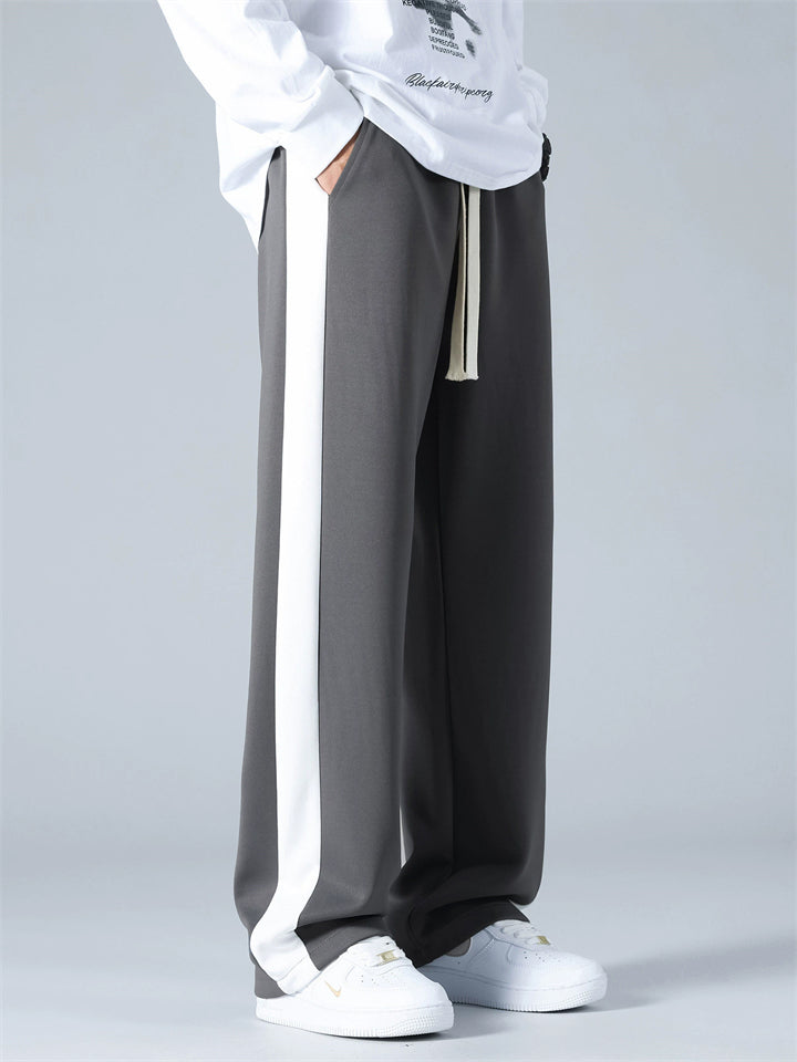 Men's Loose Fit Side Stripe Straight Leg Drape Sweatpants