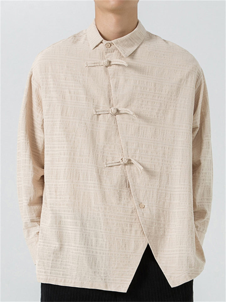 Men's Chinese Style Solid Color Frog Button Lapel Shirts