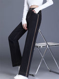Women's High Waist Stripped Regular Fit Straight Leg Stretchy Jeans