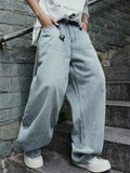 Mens Vintage Baggy Wide Leg Distressed Jeans with Pockets