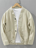 ‌Men's Loose Fit Ramine V-Neck Button Up Casual Jackets Spring Autumn‌