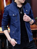 Men's Casual  Autumn Solid Color Cotton Stand Collar Cargo Jackets