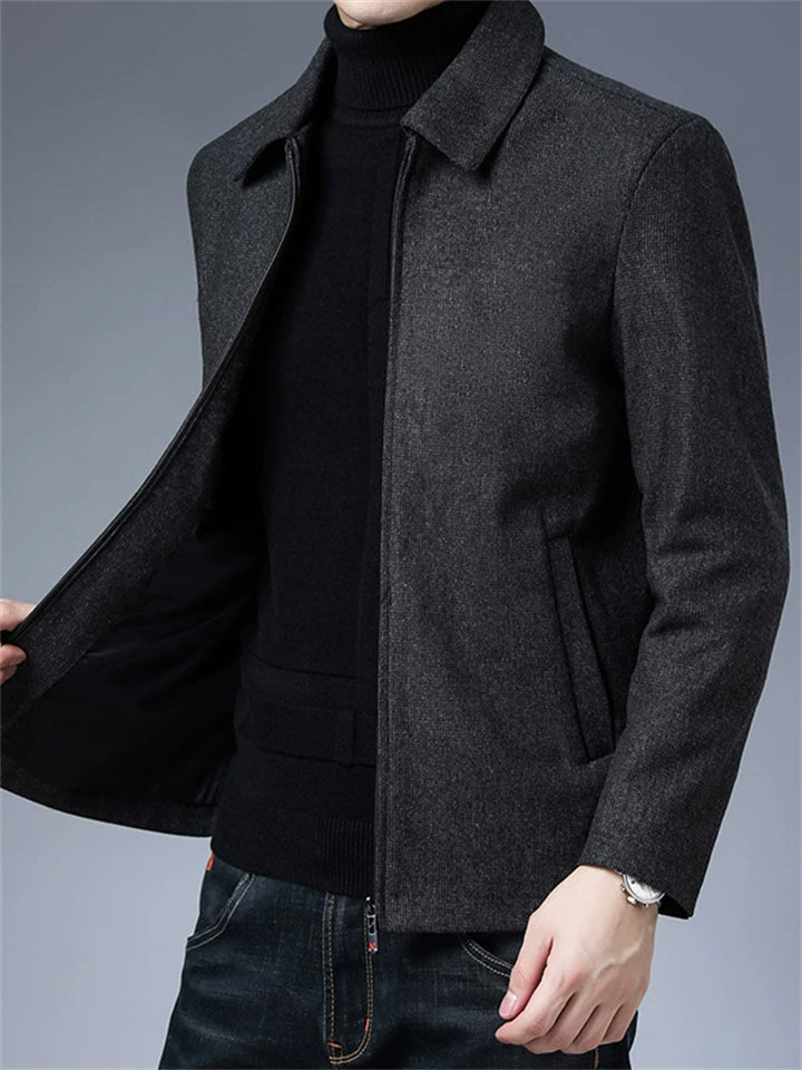 Autumn Solid Color Men's Middle-aged Zip Up Lapel Long Sleeve Jackets