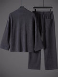Men's 2Pcs Autumn Cotton Blend Corduroy Frog Button TangSuit Outfit