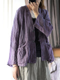 Women's Vintage V-Neck Loose Linen Texture Long Sleeve Shirts