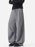 Mens Elastic Waist Striped Baggy Wide Leg Streetwear Pants