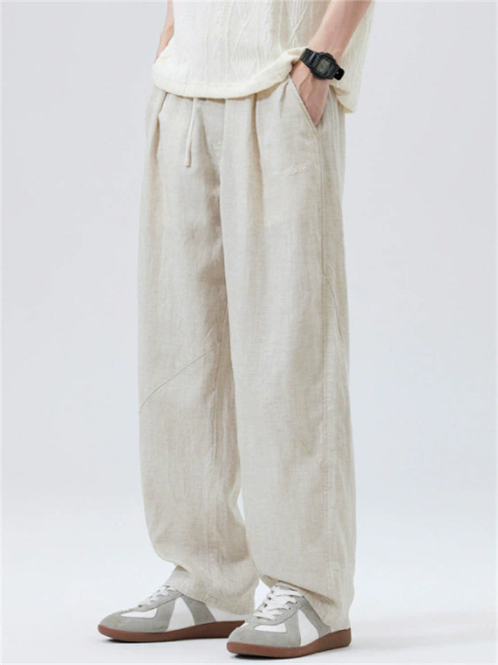 Mens Summer Comfy Linen Loose Fit Breathable Blend Wide Leg Pants