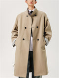 Men Double Breasted Trench Coat Long Belted Windbreaker Overcoat