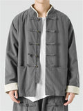 Men's Retro Chinese Style Contrast Stand Collar Corduroy Tangsuit Jackets