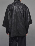 Retro Black Zen Style Print Faux Suede 3/4 Sleeve Cardigan for Men