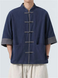 Men's Chinese Style Color Block Short Sleeve Tang Suit Kung Fu Shirts