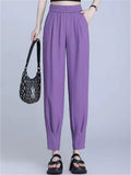 Women's Casual Ick Silk High Waisted Cropped Pants
