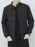 Men's Solid Color Stand Collar Waist Length Long Sleeve Jackets