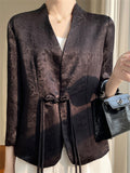 Chinese Style Retro Jacquard Frog Button Satin Suit Jacket for Women