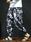 Men's Cotton Linen Print Drawstring Jogger Pants