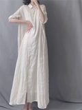 Women's Elegant White Solid Color Loose Button Up Shirt Dress