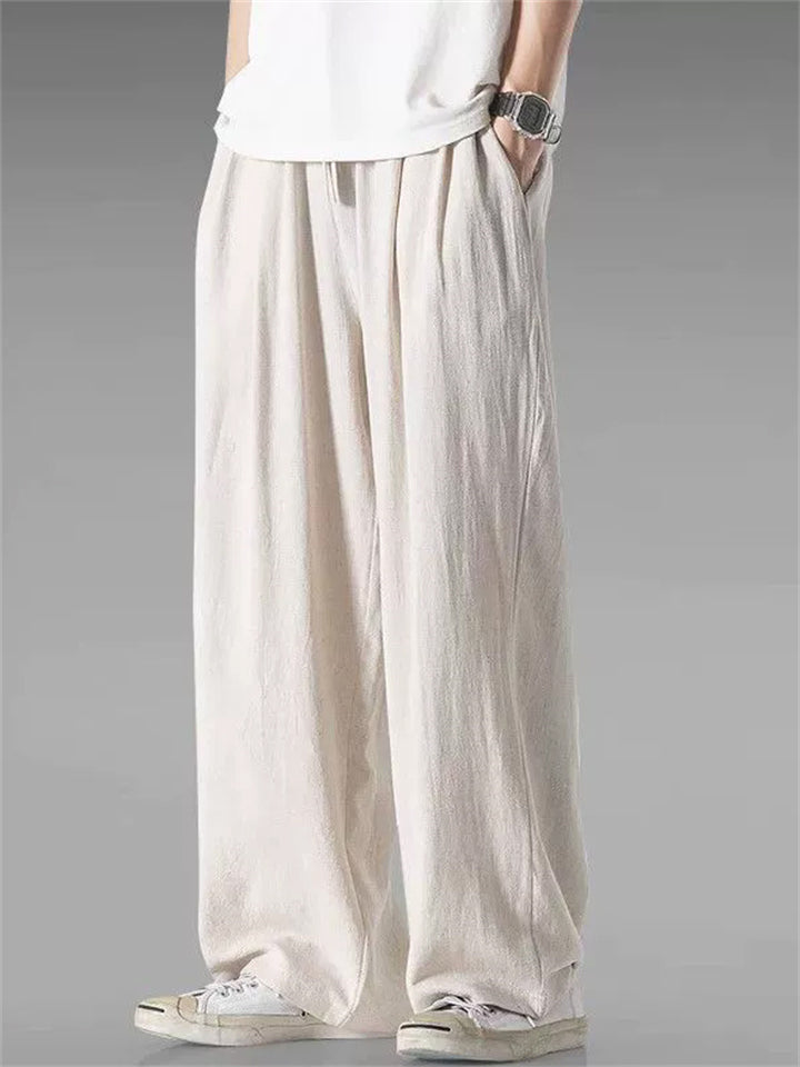 Mens Casual Loose Fit Trousers Baggy Wide Leg Pants