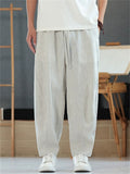 Mens  Summer Linen Loose Fit Drawstring Wide Leg Carrot Pants