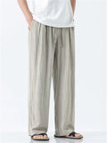 Mens Vintage Summer Linen Blend Loose Fit Casual Beach Wide Leg Pants