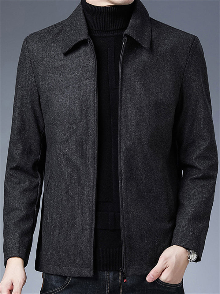 Autumn Solid Color Men's Middle-aged Zip Up Lapel Long Sleeve Jackets