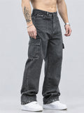 Men Vintage Straight Leg Multi Pocket Cargo Denim Pants