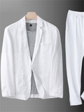 Men's 2Pcs Summer Single Breasted Pocket Lapel Solid Color Outfits