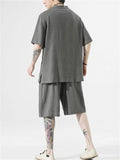 Men's 2Pcs Summer Round Neck Short Sleeve Solid Color Outfits