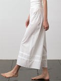 Female Simple White Cotton Wide-Leg Cropped Pants