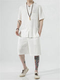 Men's 2Pcs Summer Round Neck Short Sleeve Solid Color Outfits