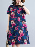 Women's Retro Flowers Print A-Line Loose Cheongsam Dress